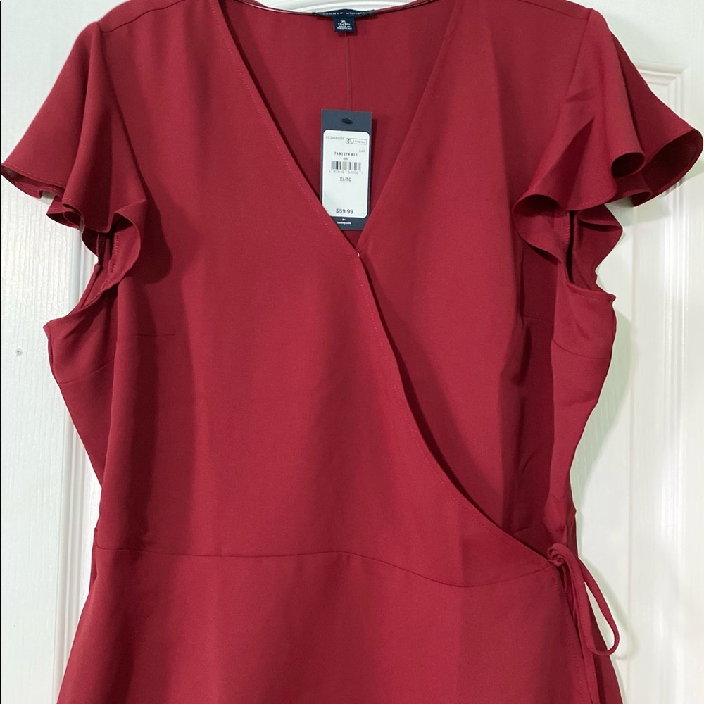 Tommy Hilfiger Red Wrap Blouse